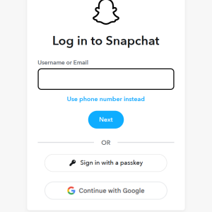 Snapchat login page on PC