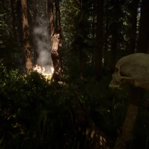 Sons of the Forest skull totem by a fire