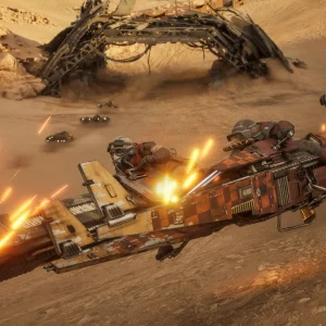 Speeder bikes trading hits in Star Wars Galactic Racer