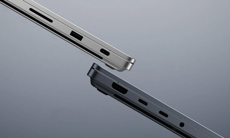 Both sides of Surface Laptop Ultra showing the SD card slot, USB-A, USB-C ports, HDMI and headphone jack