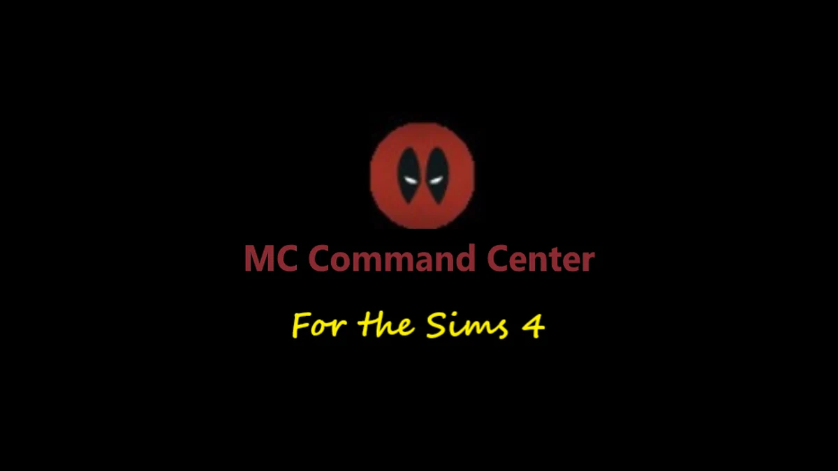 The MC Command Center logo, a red and black mask icon above the words MC Command Center for the Sims 4 on a black background