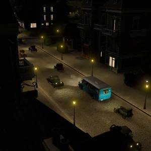 Transport Fever 3 night street in an early era