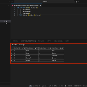 MSSQL extension query results in VS Code