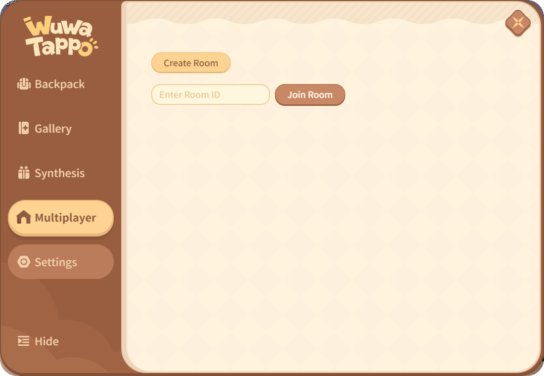 Wuwa Tappo Multiplayer tab with a Create Room button, a Room ID box and a Join Room button