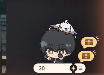 Chibi Rover with Abby on his head beside two ready chest bubbles and a keystroke counter showing 20